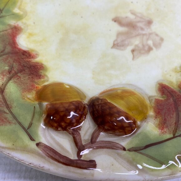 Gibson Elite SIMPLY NATURE Handpainted Embossed Leaves Nuts Salad Plates Set 4 - Picture 12 of 16
